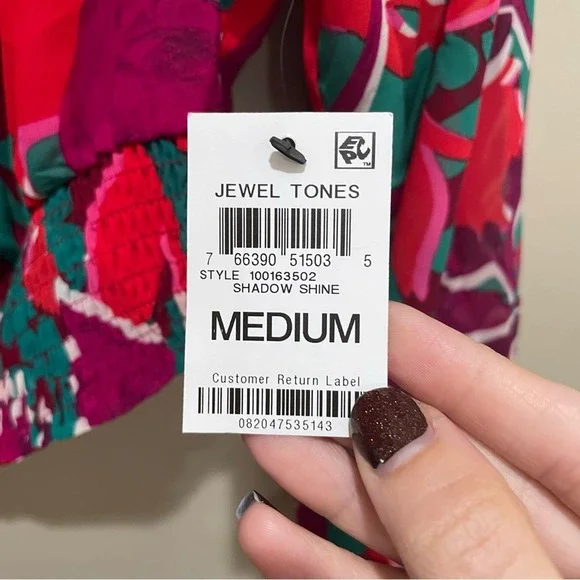 Bar III Printed Smocked-Hem Peasant Top Women’s Size Medium New - Picture 5 of 6